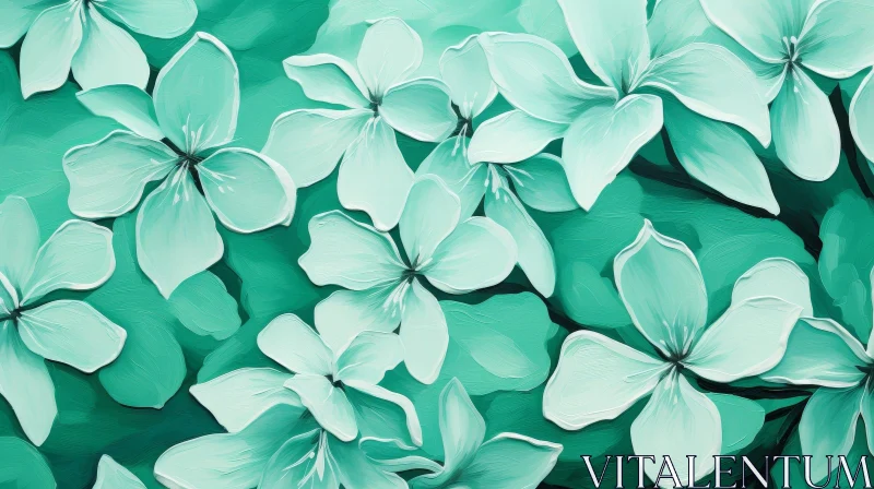 White Flowers Painting on Green Background White Flowers Painting on Green Background