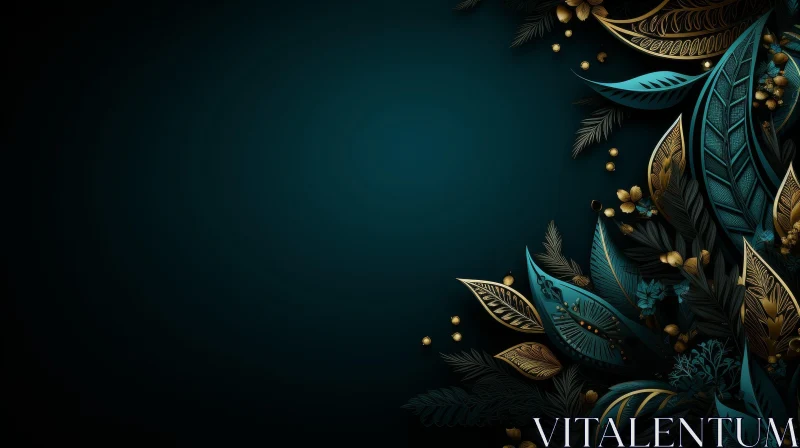 Dark Green Background with Gold and Teal Leaves and Flowers Dark Green Background with Gold and Teal Leaves and Flowers
