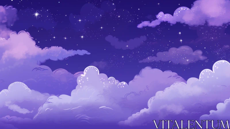 Azure Night Sky with Stars and Pink Clouds Azure Night Sky with Stars and Pink Clouds