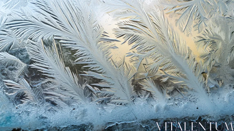 Ethereal Frost: Delicate Ice Crystal Feathers on Window Ethereal Frost: Delicate Ice Crystal Feathers on Window