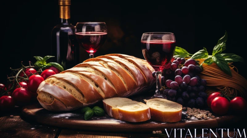 Rustic Bread and Wine Still Life Composition Rustic Bread and Wine Still Life Composition