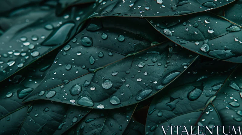 Dark Green Leaf with Raindrops - Close-up Nature Photography Dark Green Leaf with Raindrops - Close-up Nature Photography