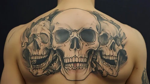 Back Tattoo with Three Skulls Back Tattoo with Three Skulls