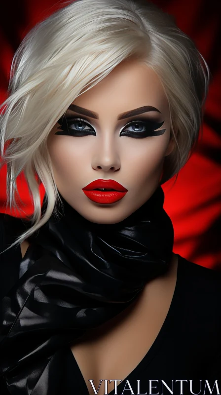 Captivating Black Makeup Girl with Red Lips and Intense Gaze Captivating Black Makeup Girl with Red Lips and Intense Gaze