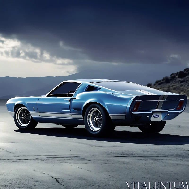 Blue Mustang Sports Car with Mountains Blue Mustang Sports Car with Mountains