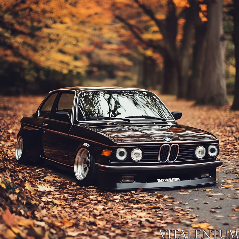 Vintage Car Amidst Autumn Leaves in Forest Vintage Car Amidst Autumn Leaves in Forest