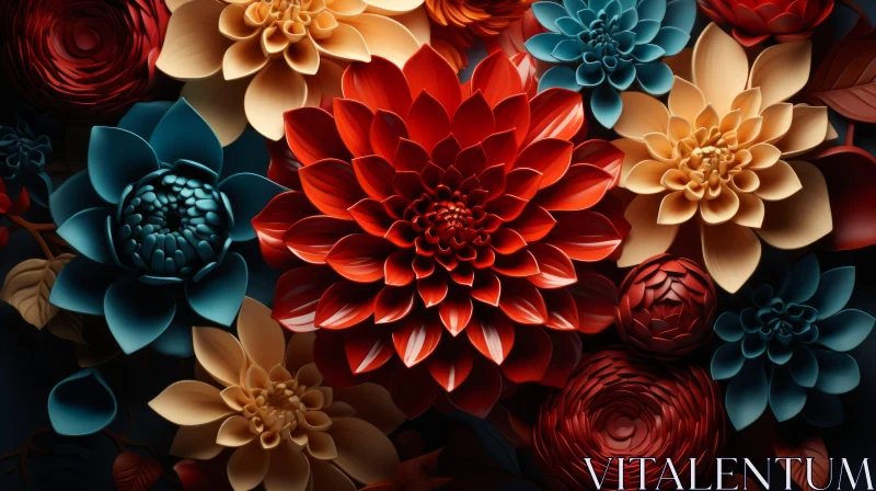 Floral Artistry: Dark Gold and Red Flowers on a Dark Background Floral Artistry: Dark Gold and Red Flowers on a Dark Background