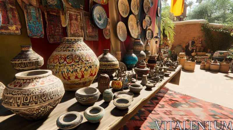 Handcrafted Pottery Display in Open Market Handcrafted Pottery Display in Open Market