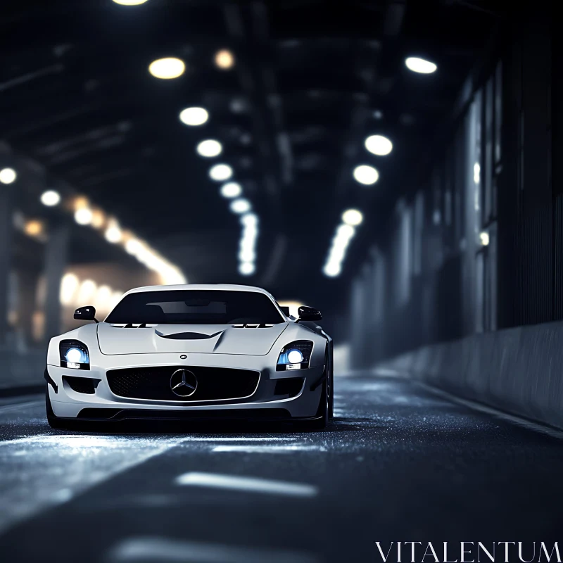 Luxury Car in Nighttime Urban Setting Luxury Car in Nighttime Urban Setting