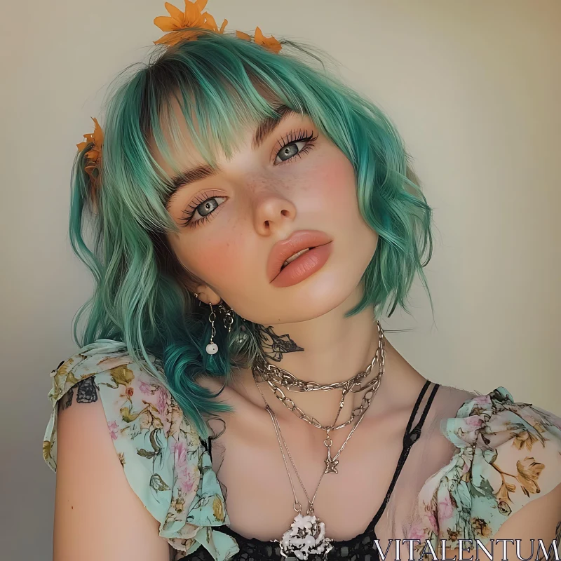 Turquoise Haired Woman with Vintage Fashion and Makeup Turquoise Haired Woman with Vintage Fashion and Makeup